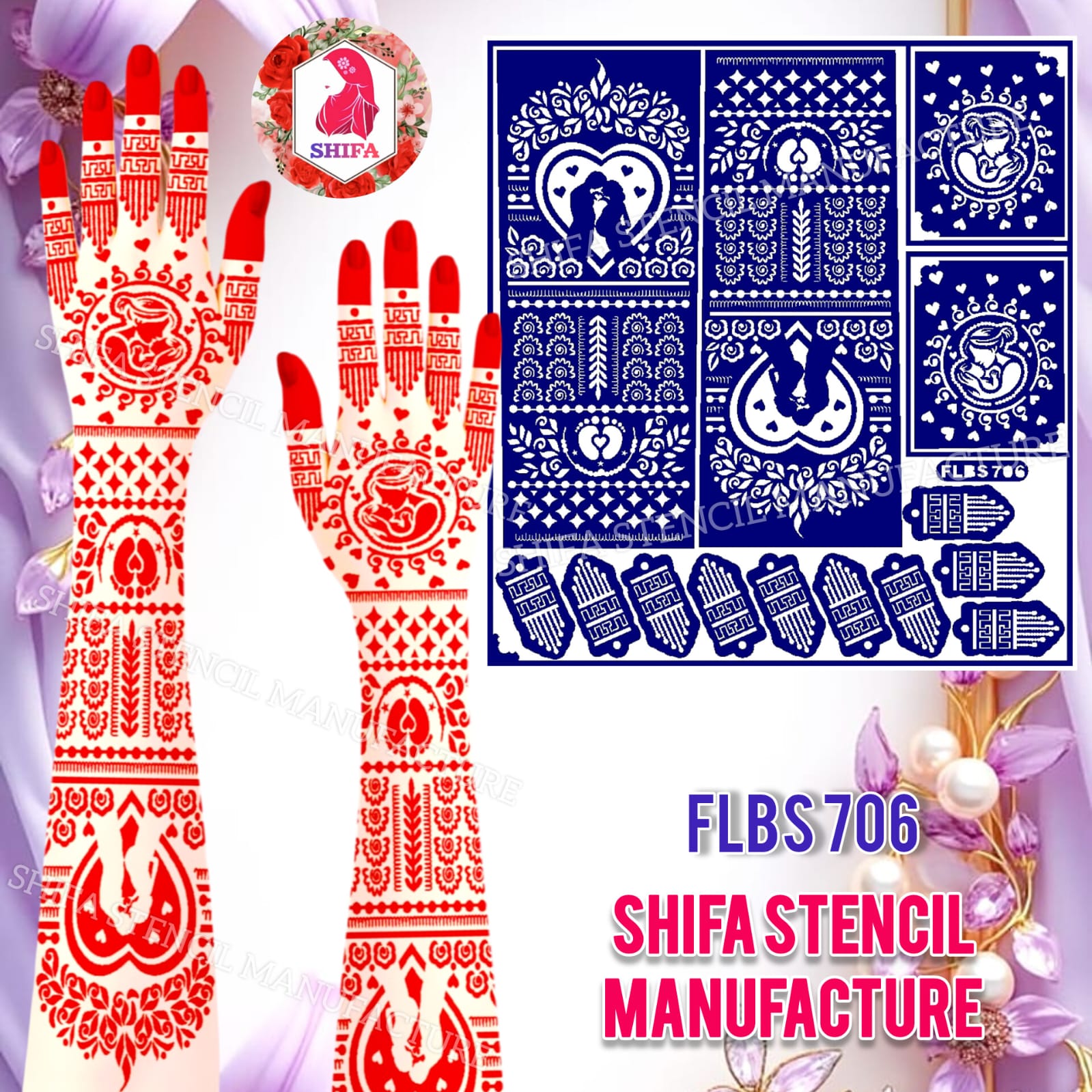 FLBS 706Tiny Blessings Baby Shower Stencil Baby on Bump Henna Stencil - Shifa Stencil
